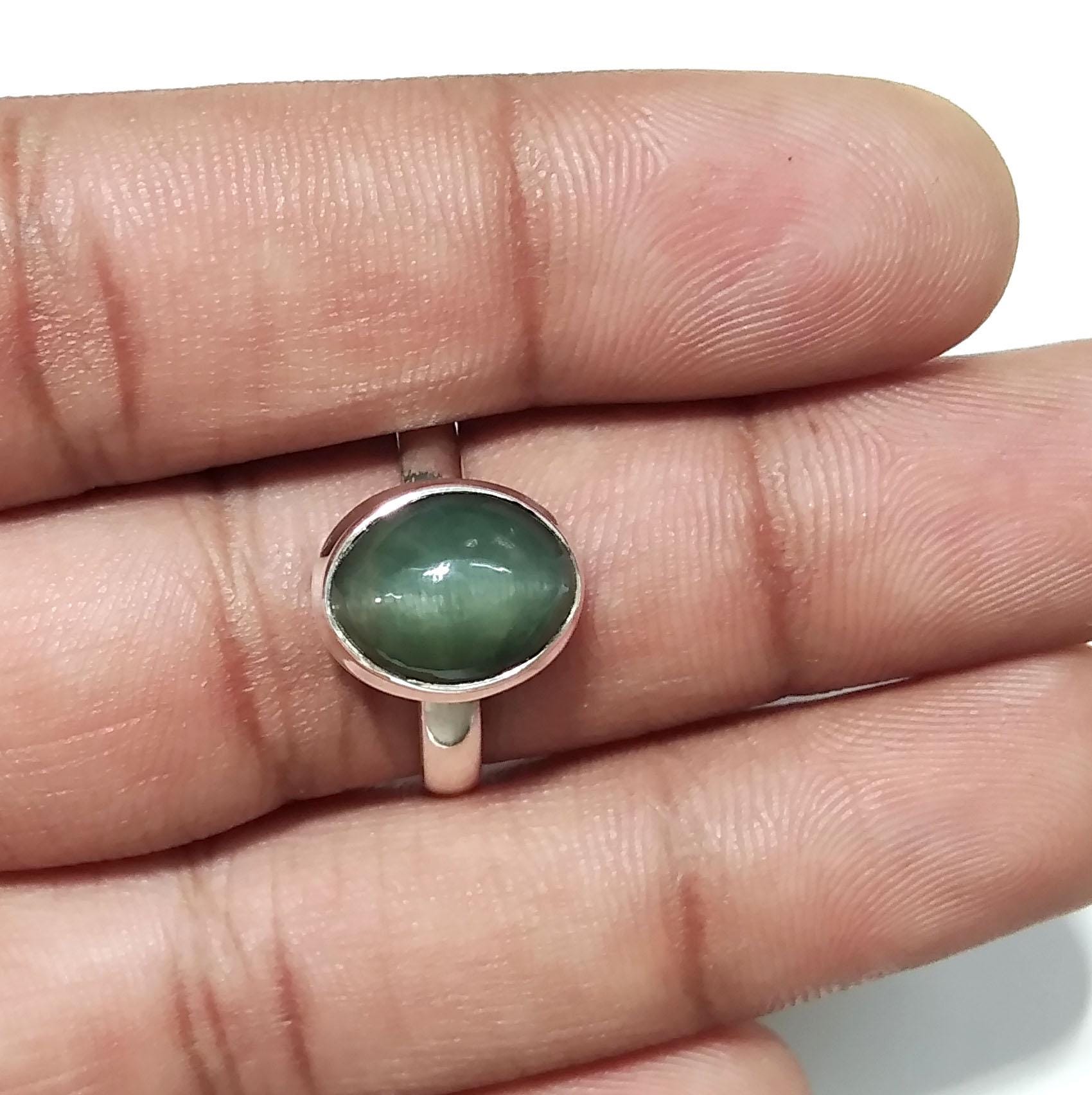 Natural Cat's Eye Gemstone Ring, Solid 925 Starling Silver Ring, Amazing Cats Eye Stone Size 11x9 mm Handmade Ring, Gift Birthday Ring